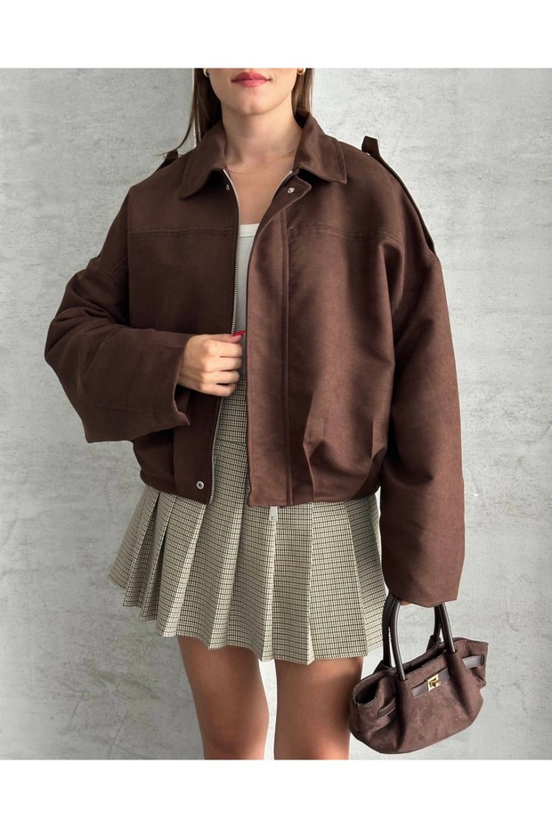 Bomber Oversize Süet Ceket - 2