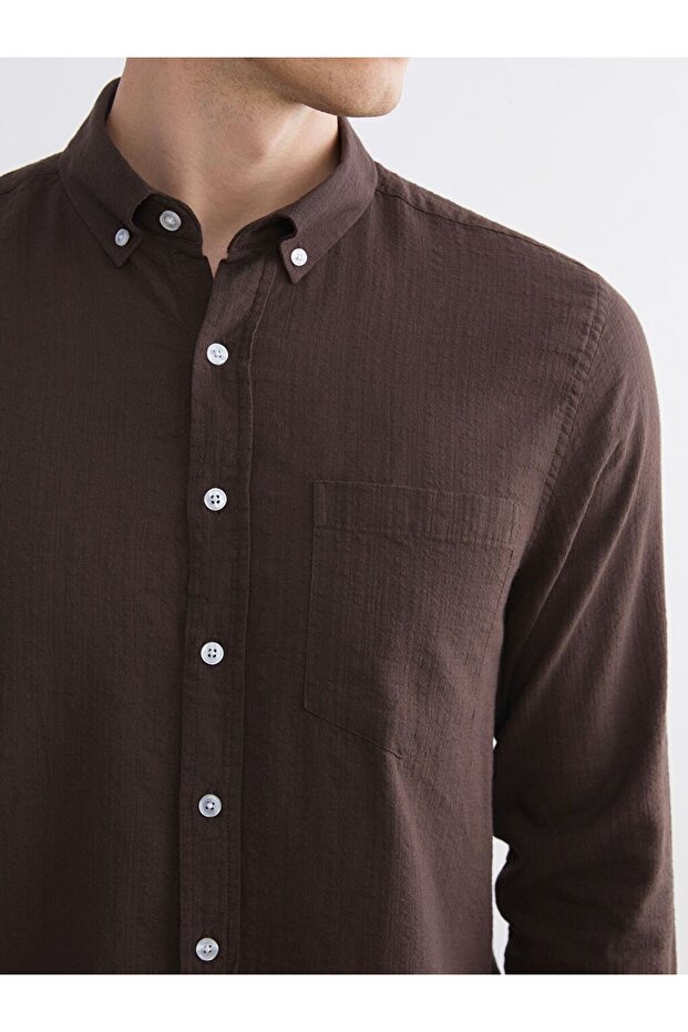 LCWAIKIKI Classic Regular Fit Uzun Kollu Armürlü Erkek Gömlek - 3