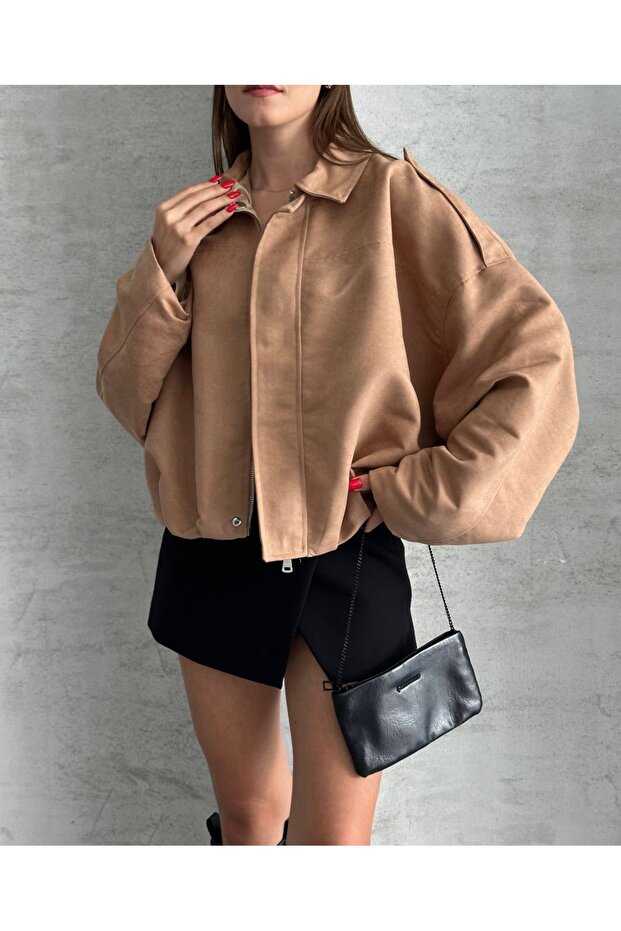 Bomber Oversize Süet Ceket - 1