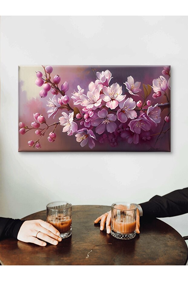 PEMBE ÇİÇEKLER BASKI KANVAS TABLO - 3