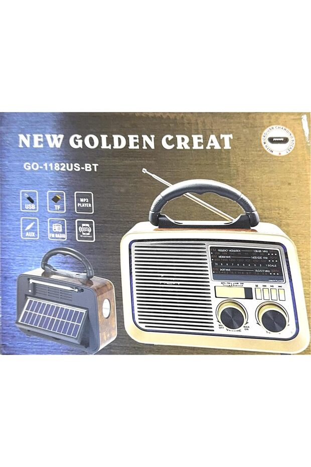مكبر صوت راديو قديم جديد من Golden Creat مزود بتقنية البلوتوث وتقنية HIFI مع ألواح شمسية وبطاقة SD ومنفذ USB ومنفذ AUX
