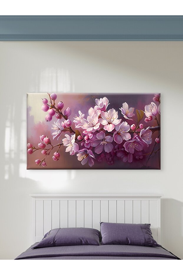 PEMBE ÇİÇEKLER BASKI KANVAS TABLO - 1