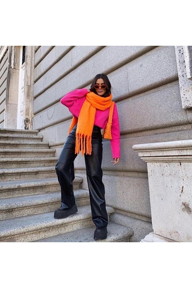 Wearflawlesswinter Soft Boucle Orange Scarf, Christmas Gift, Winter Gift