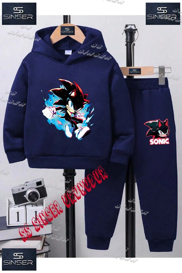 Children's Unisex'Sonic Syh Mavi Tvl' Custom Printed Hooded Sweatshirt and Pants Set