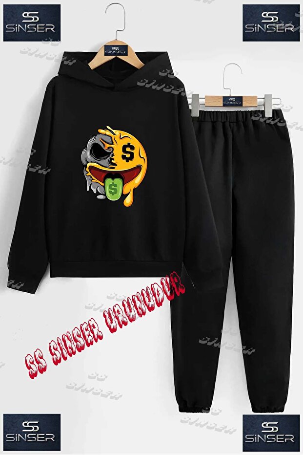 Children's Unisex Custom Printed Hoodie and Sweatpants Set with the Text: "Smile Tek Goz Dil Dolarli"