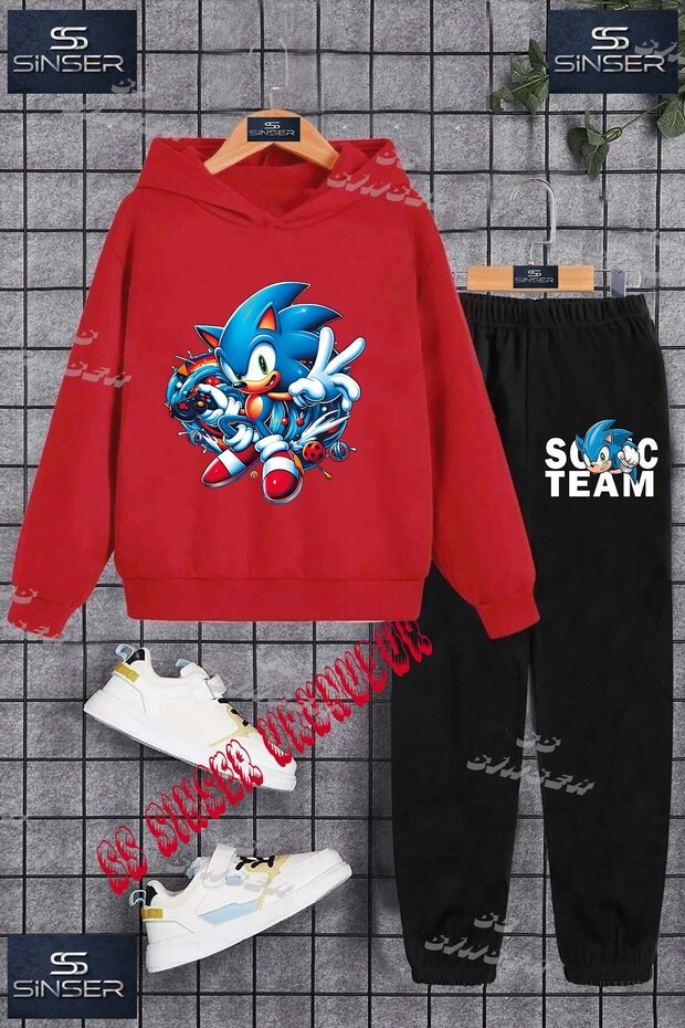 Children's Unisex Custom Printed Hoodie and Sweatpants Set with the Text: "Sonic Game Console".