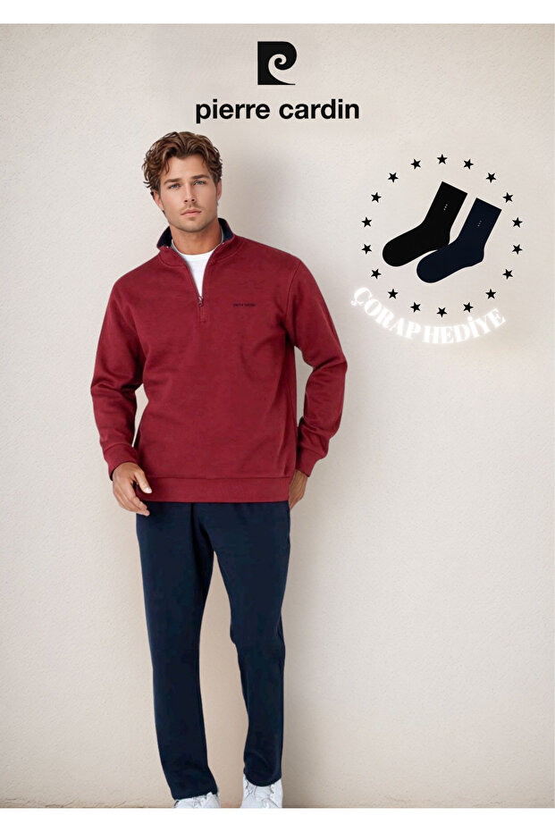 Men's Clothing 100% Cotton Half Zipper Tracksuit Set (Socks Gift) L1.Pc.6116.001