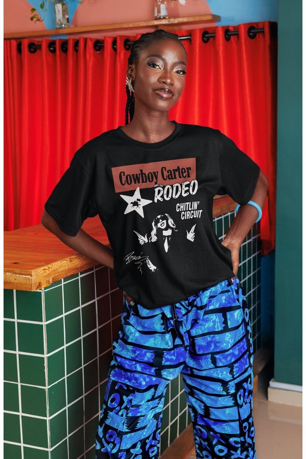 Unisex Cowboy Carter Rodeo Printed T-Shirt, Oversized Beyonce Themed Crew Neck T-Shirt