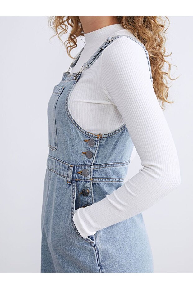 LCW Modest Kare Yaka Jean Elbise - 4