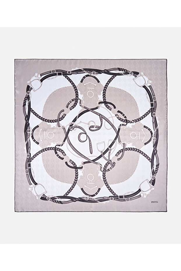 Desenli %100 ipek eşarp - 1