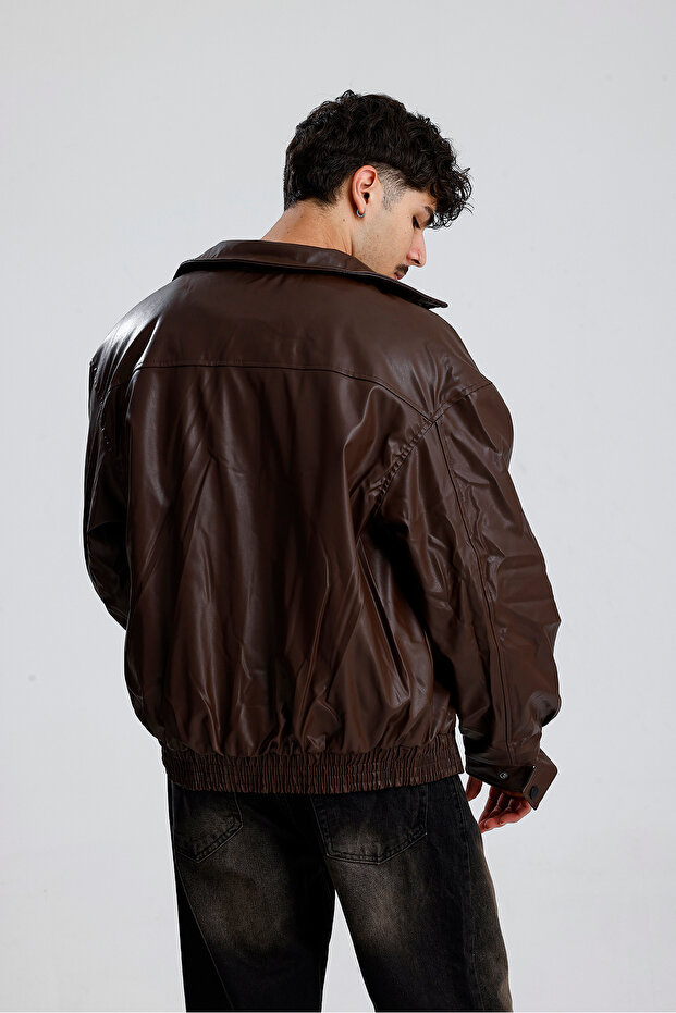 Oversize Bomber Deri Ceket - 2