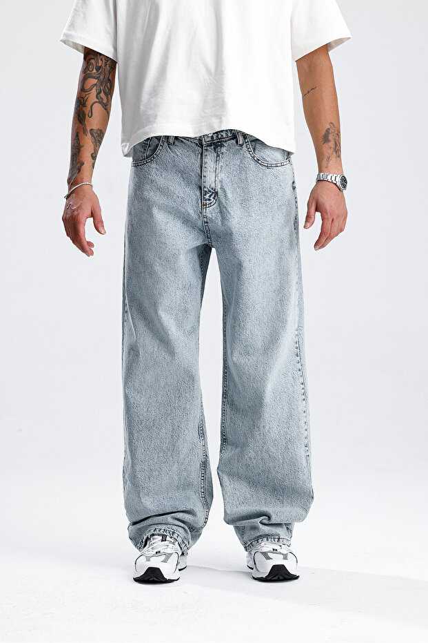 Snow Wash Blue Baggy Jeans