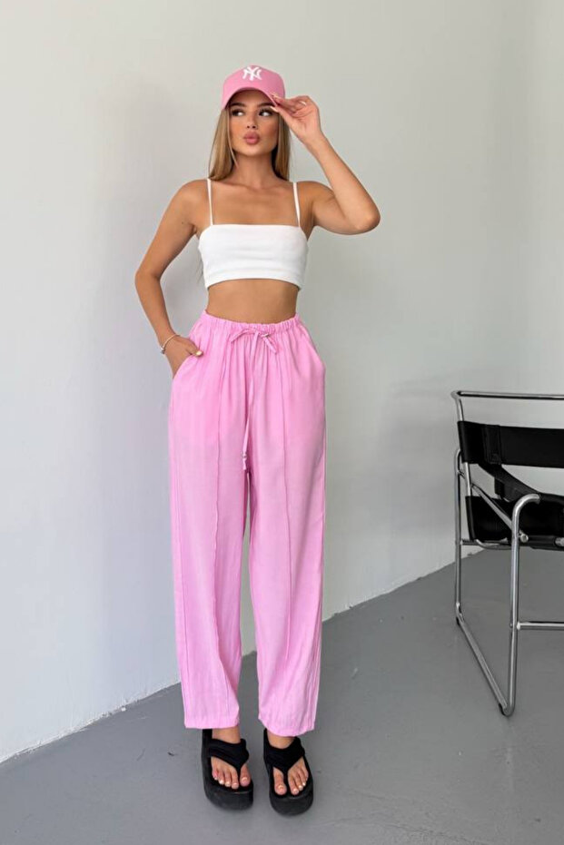 Kadın Lyocell Dokuma Beli Lastikli Çımalı Şalvar Pantolon 4042 - 5