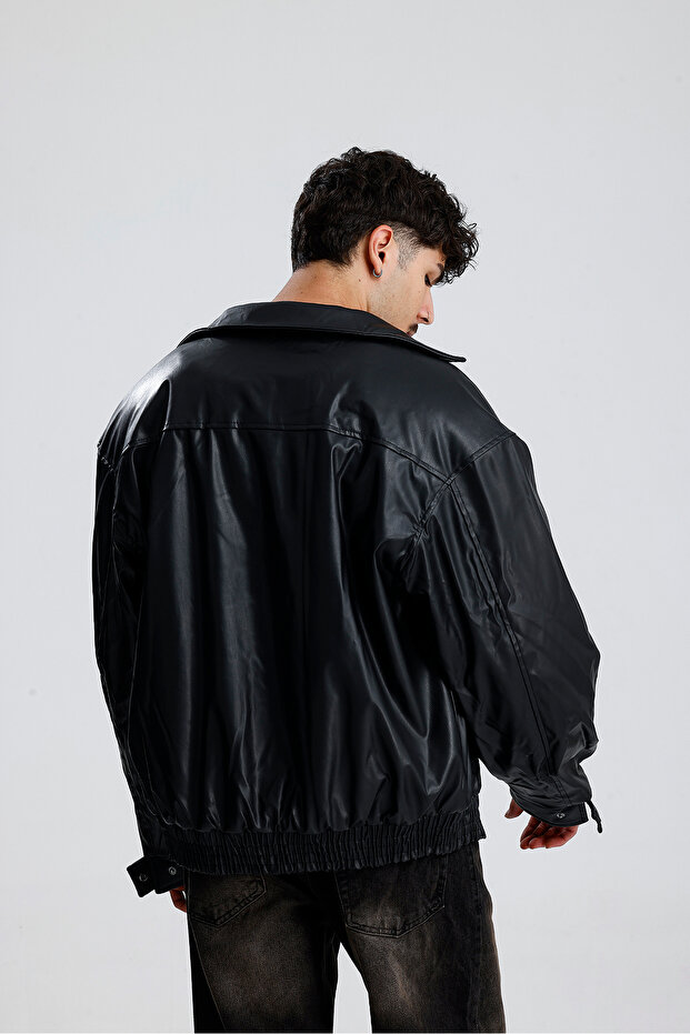 Oversize Bomber Leather Jacket - 2