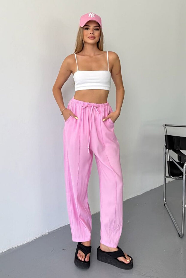 Kadın Lyocell Dokuma Beli Lastikli Çımalı Şalvar Pantolon 4042 - 6