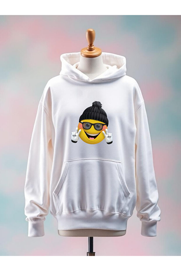 Printed Cotton 3 Thread Oversized White Sweatshirt