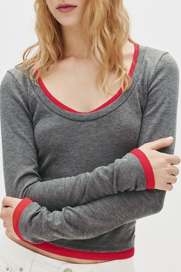 Çift katlı uzun kollu tişört - 5