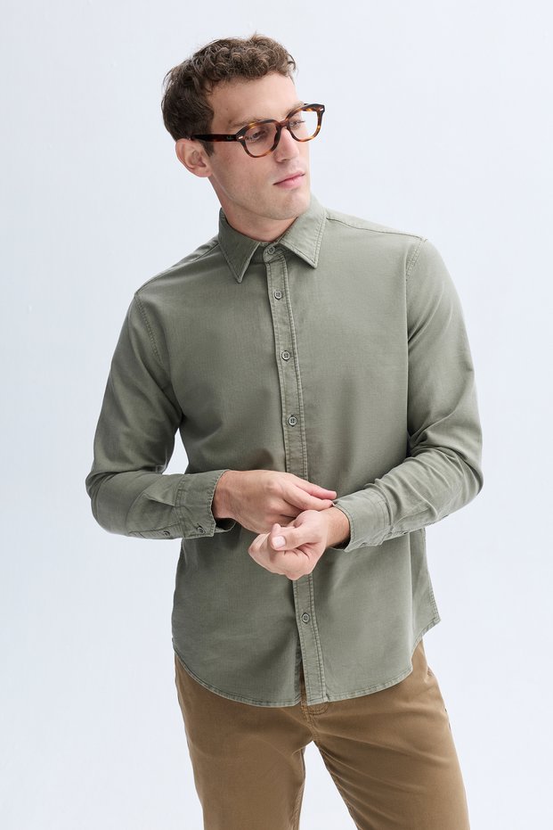 Men's Black Lyocell Blend Regular Fit Long Sleeve Shirt