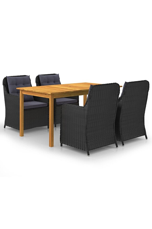 5 Piece Garden Dining Set Black