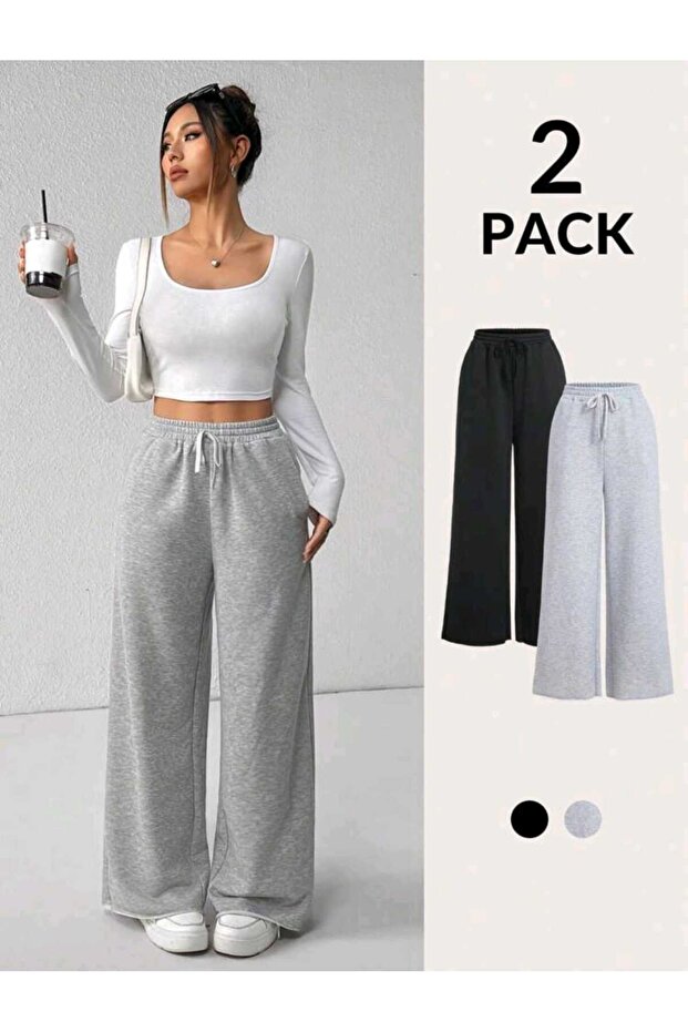 2-Pack Black-Grey Baggy Oversized Sportswear High Quality Loose Fit Stretchy Comfortable Fabric Sweatpants 220917