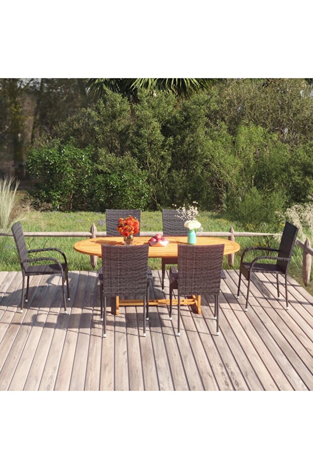 7 Piece Garden Dining Set Poly Rattan Black