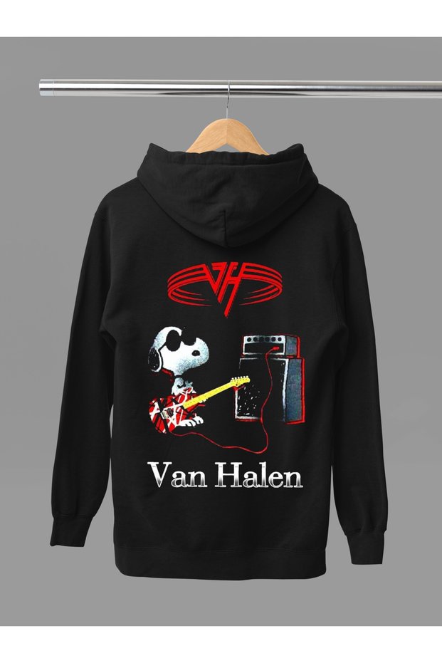 Eddie Van Halen Printed Cotton Long Sleeve Ribbed 3-Ply Hooded Rock Sweatshirt