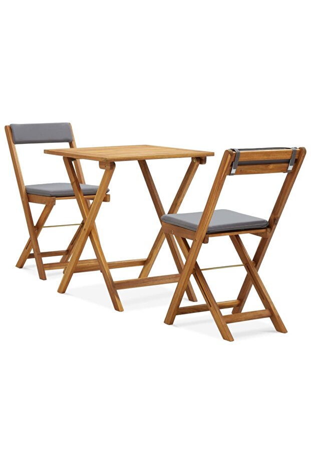 3 Piece Folding Bistro Set with Cushions Solid Acacia Wood