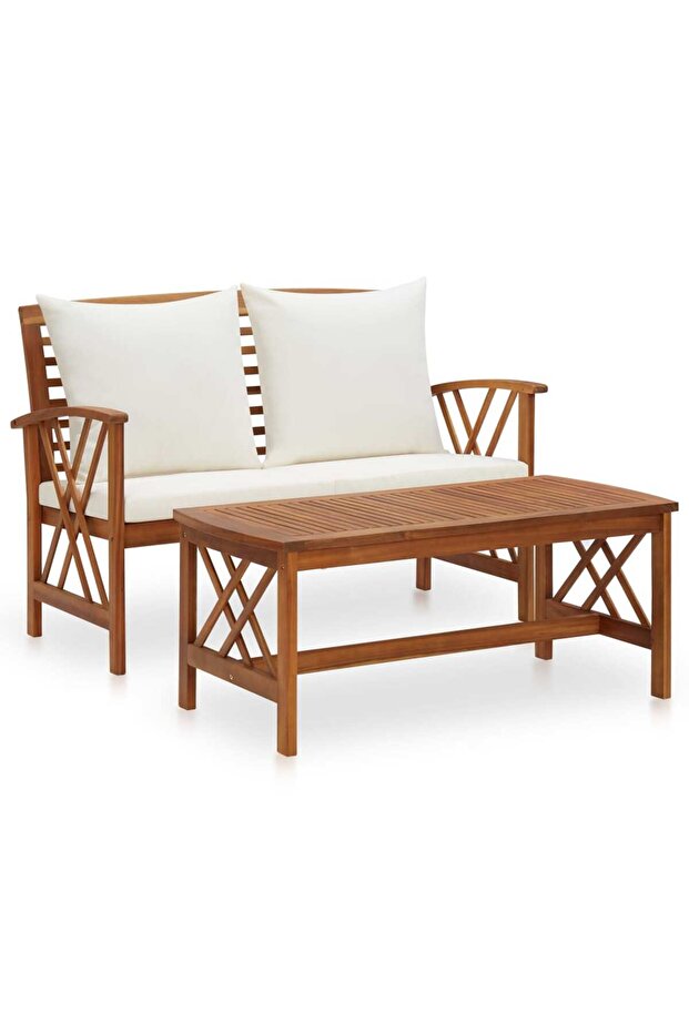 2 Piece Garden Lounge Set with Cushions Solid Acacia Wood