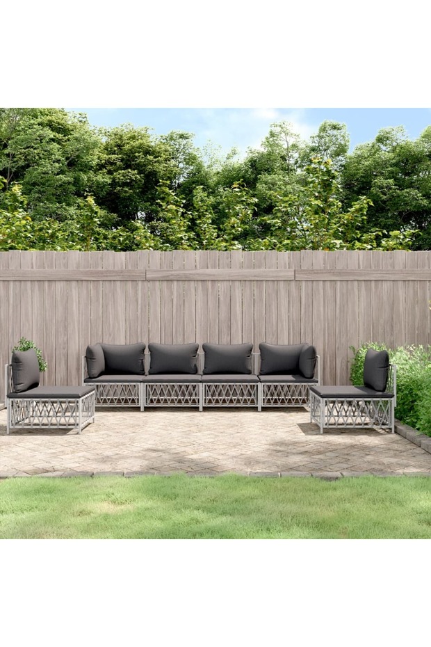 6 Piece Garden Lounge Set with Cushions White Steel