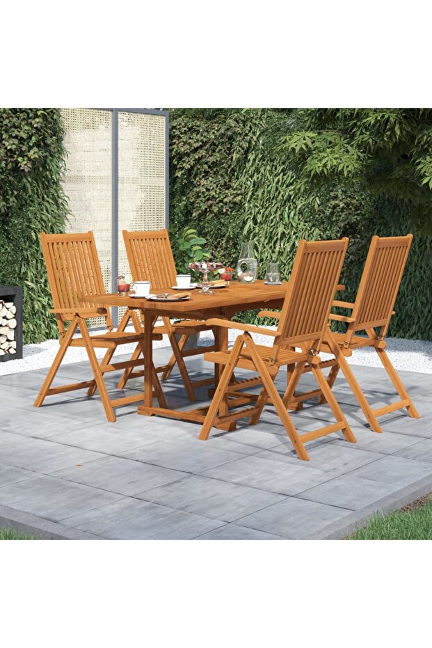 5 Piece Garden Dining Set Solid Wood Acacia 120-170 cm