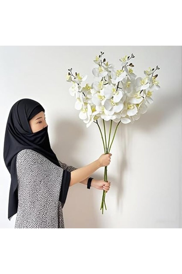Orchid Flower Artificial 4 Pieces Phalaenopsis Flower 37in Fake Blossom Flowers Long Stem Plants for