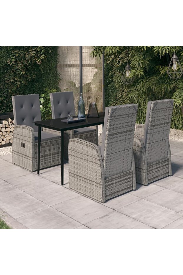 5 Piece Garden Dining Set with Cushions Grey