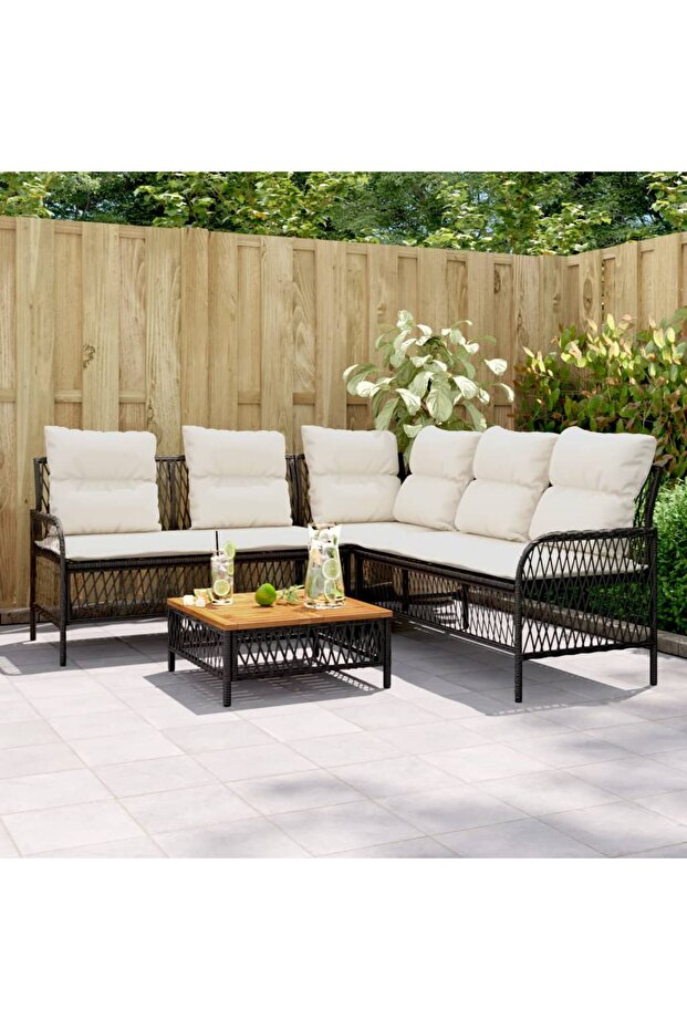 2 Piece Garden Sofa Set with Cushions Black Poly Rattan