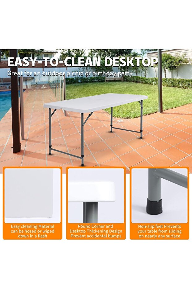 طاولة مستطيلة قابلة للطي 120 سم من اكتن، بلاستيك، أبيض - 7