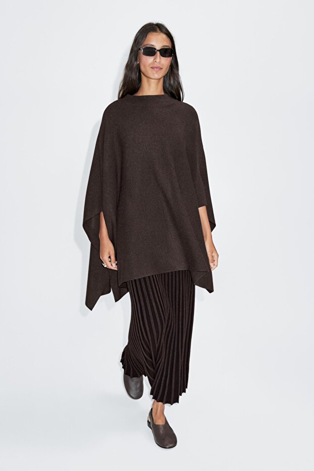 Dik yaka triko pelerin - 4