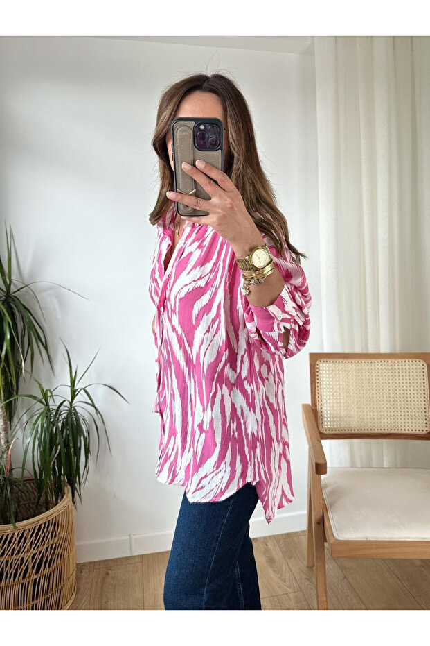 Fuşya Oversize Gömlek - 4833 - 3