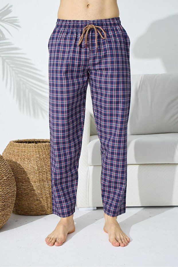 Premium Men's High-Quality Poplin Cotton Fabric Plaid Trousers/Pajama Bottoms