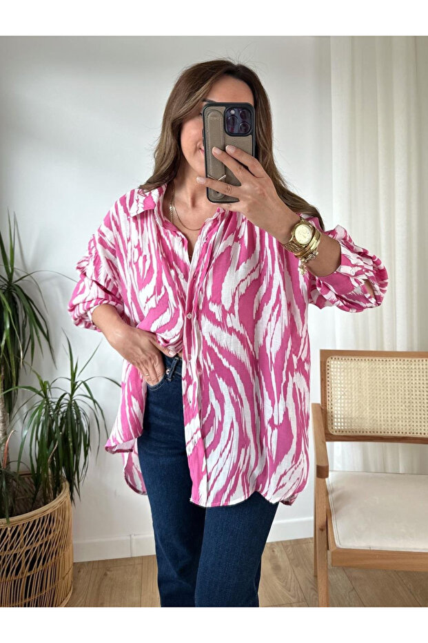Fuşya Oversize Gömlek - 4833 - 4