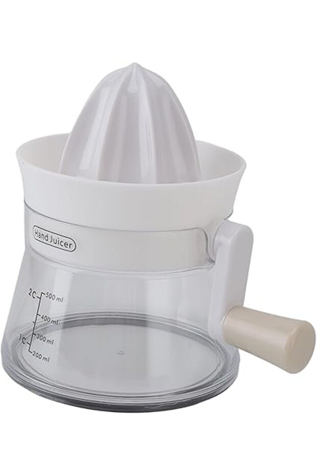 Manual Citrus Juicer, Compact Portable Rotary Squeezer for Lemon Orange Fruit (White)