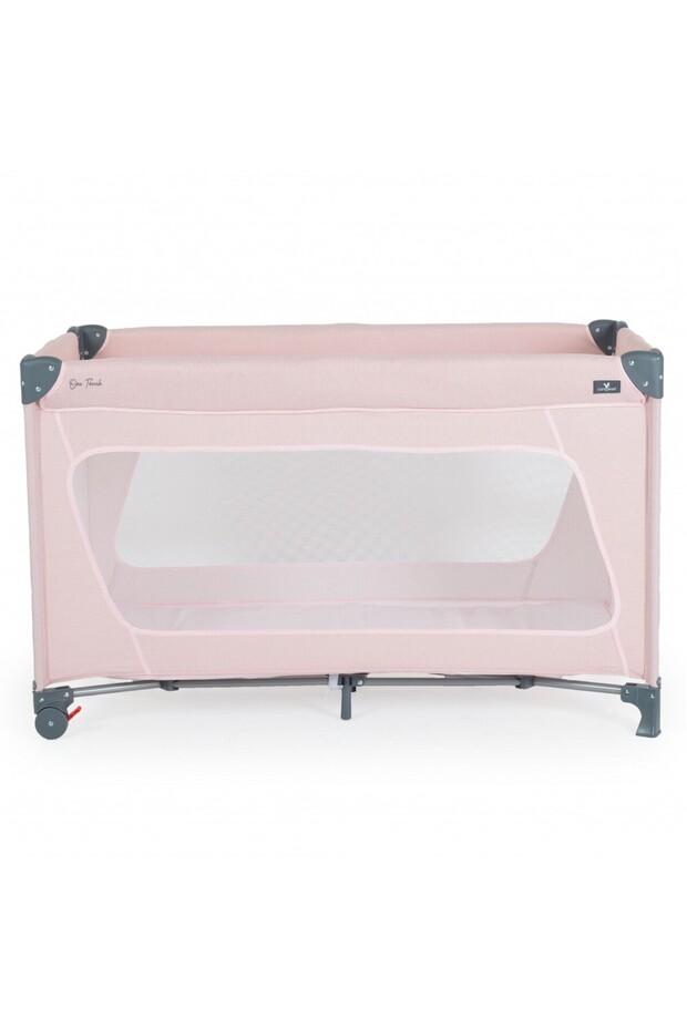 One Touch Single Level Folding Crib Pink - 3