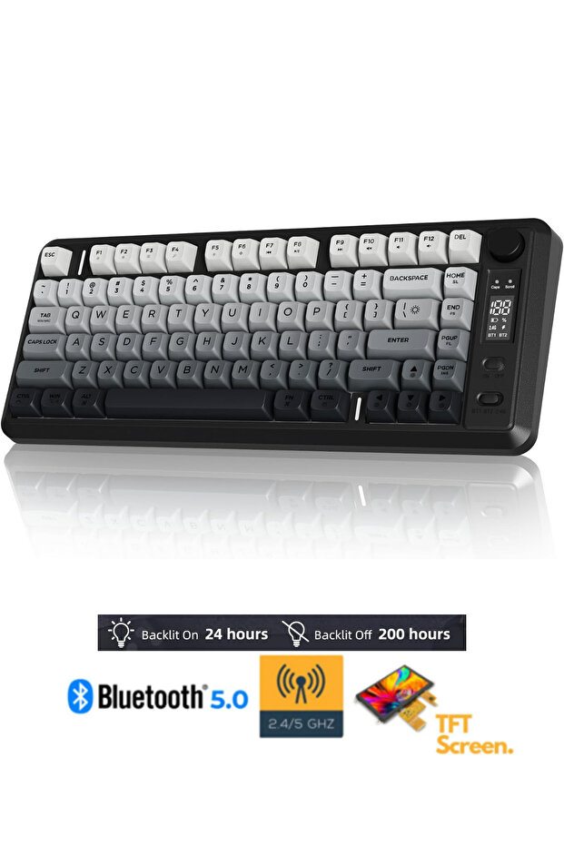 Freewolf M75 Kablosuz BT+2.4Ghz Oled TFT Ekranlı Membran Reinbow Aydınlatmalı Gaming Oyuncu Klavye - 1