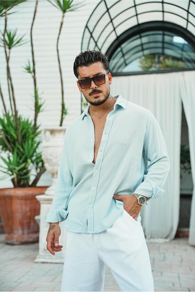 Regular Örme Gömlek Açık Mavi - 4