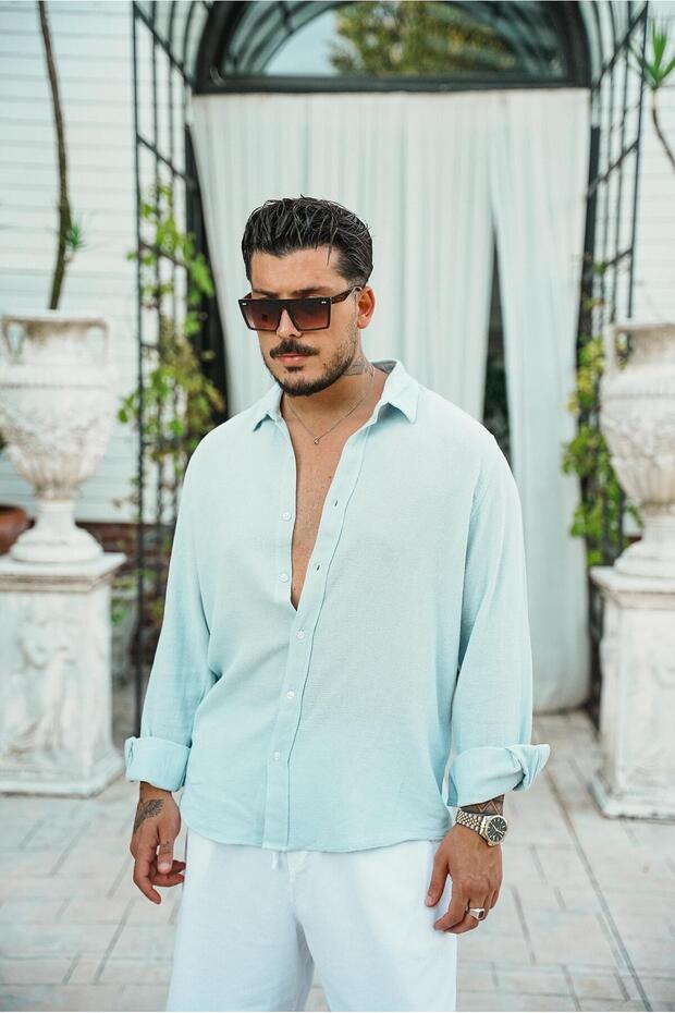 Regular Örme Gömlek Açık Mavi - 3