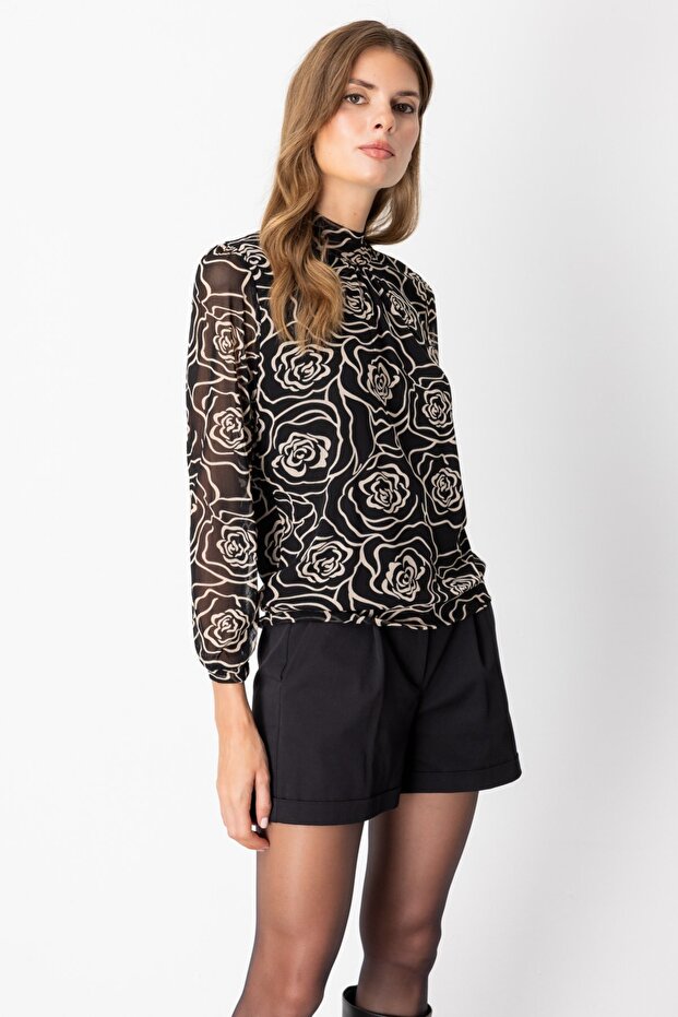 Desenli Şifon Bluz - 3