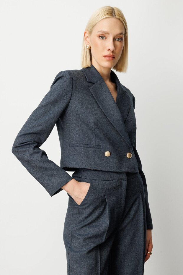 Simli Kumaş Crop Ceket - 3