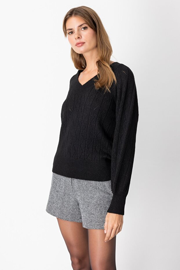 Sim Detaylı V Yaka Kazak - 2