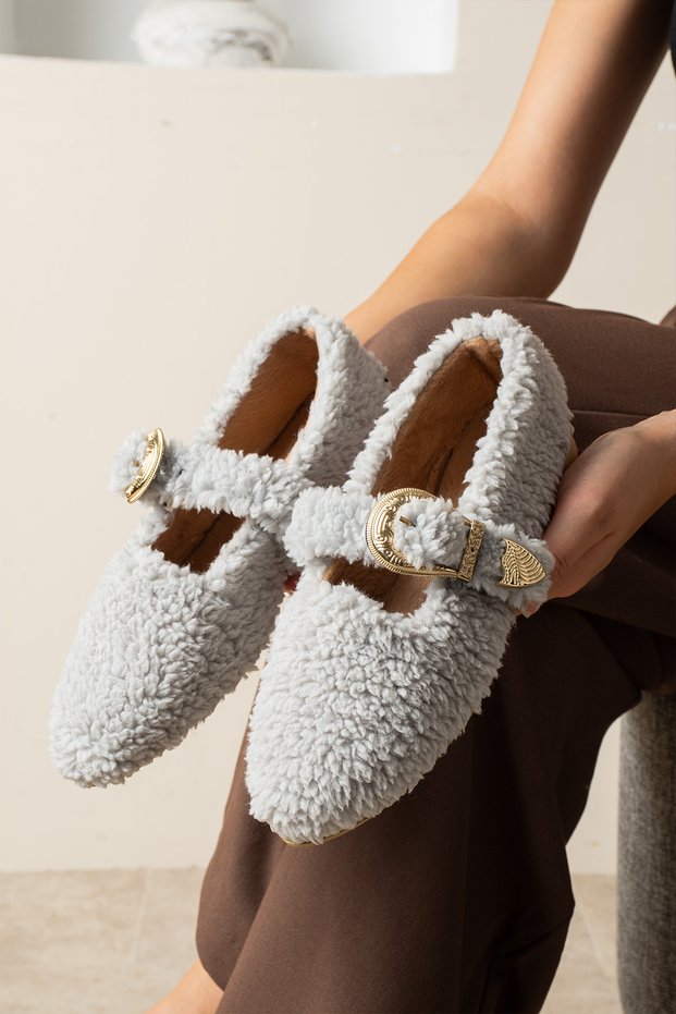 Flmz Buckle Plush Women's Ballet Flats