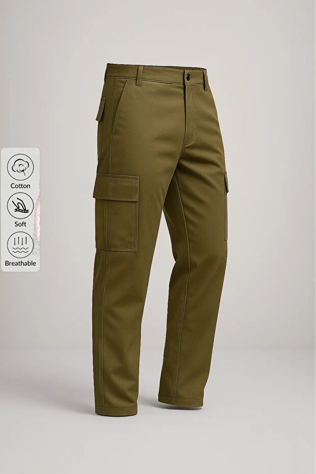 Men's High Waist Cargo Pocket Khaki Baggy Pants