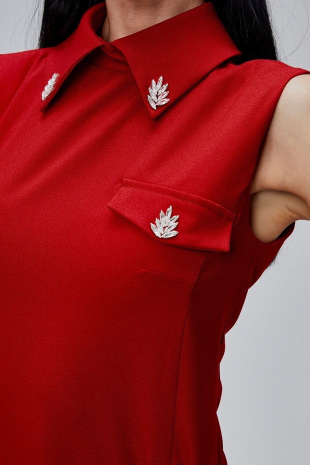 Sıfır Kol Midi Boy Krep Elbise - 6