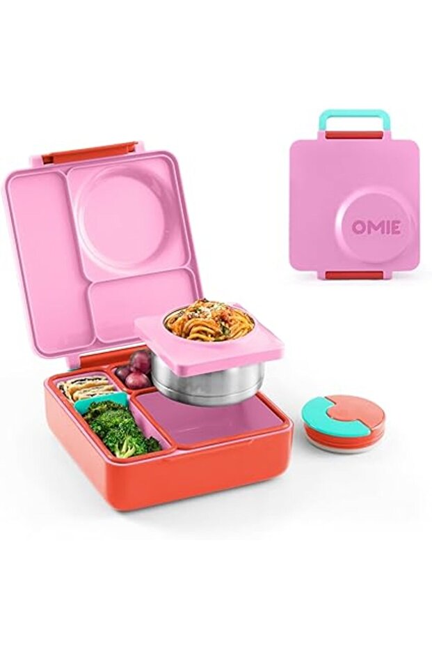 Omie B8983 OmieBox Kids Bento Lunch Box, Stainless Steel Bowl, Pink Berry